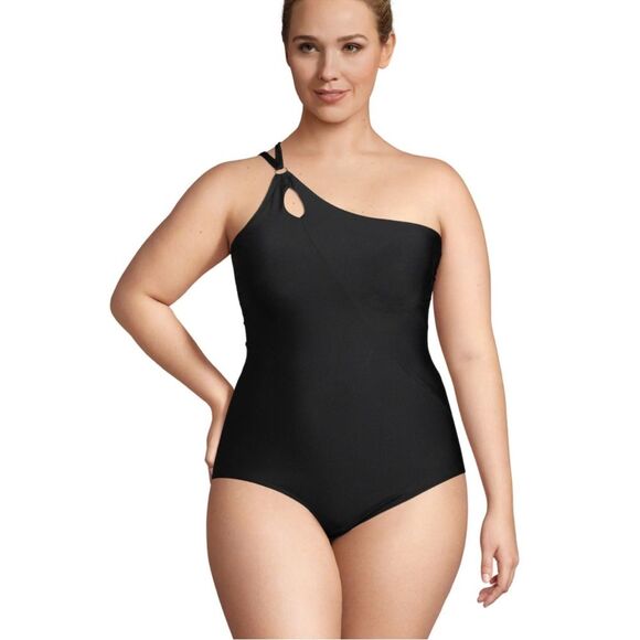 Plus Size Lands' End UPF 50 Tummy Control One Shoulder One-Piece Swims Size 3X - Picture 1 of 10